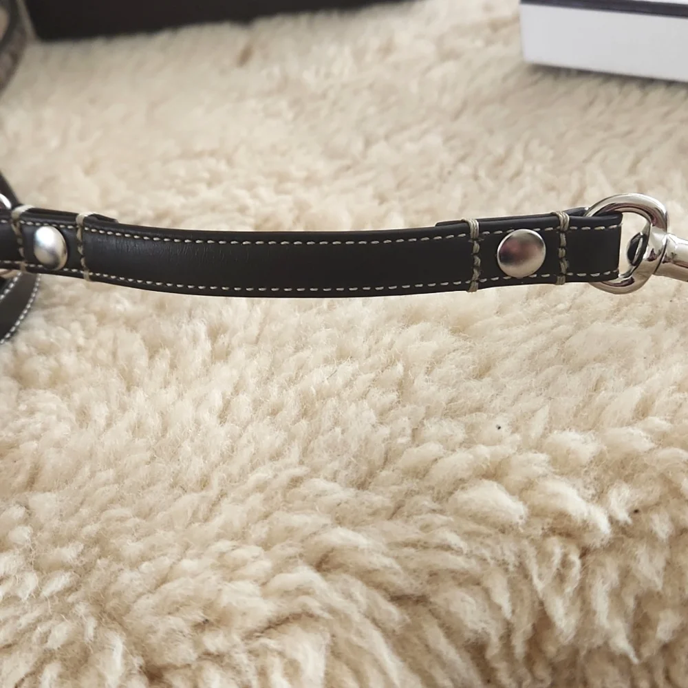 NWT IOB Coach Small Mini Signature Khaki Jacquard & Leather Dog Leash🐕🐾❤️🎁